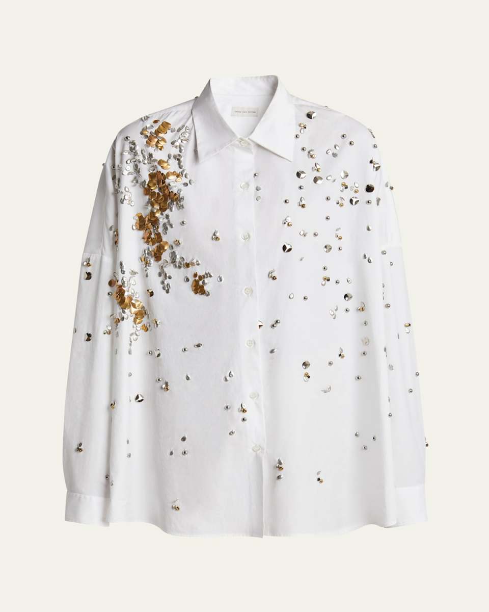 Casia Embellished Button Down Oversized Shirt